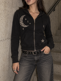 Black Leopard Moon Star Zip Up Hoodie
