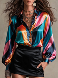 Multi-Color Diagonal Stripe Satin Shirt