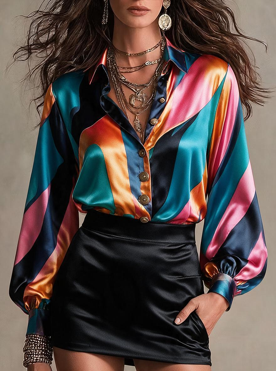 Multi-Color Diagonal Stripe Satin Shirt