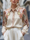 Cream Paisley Print Satin Shirt
