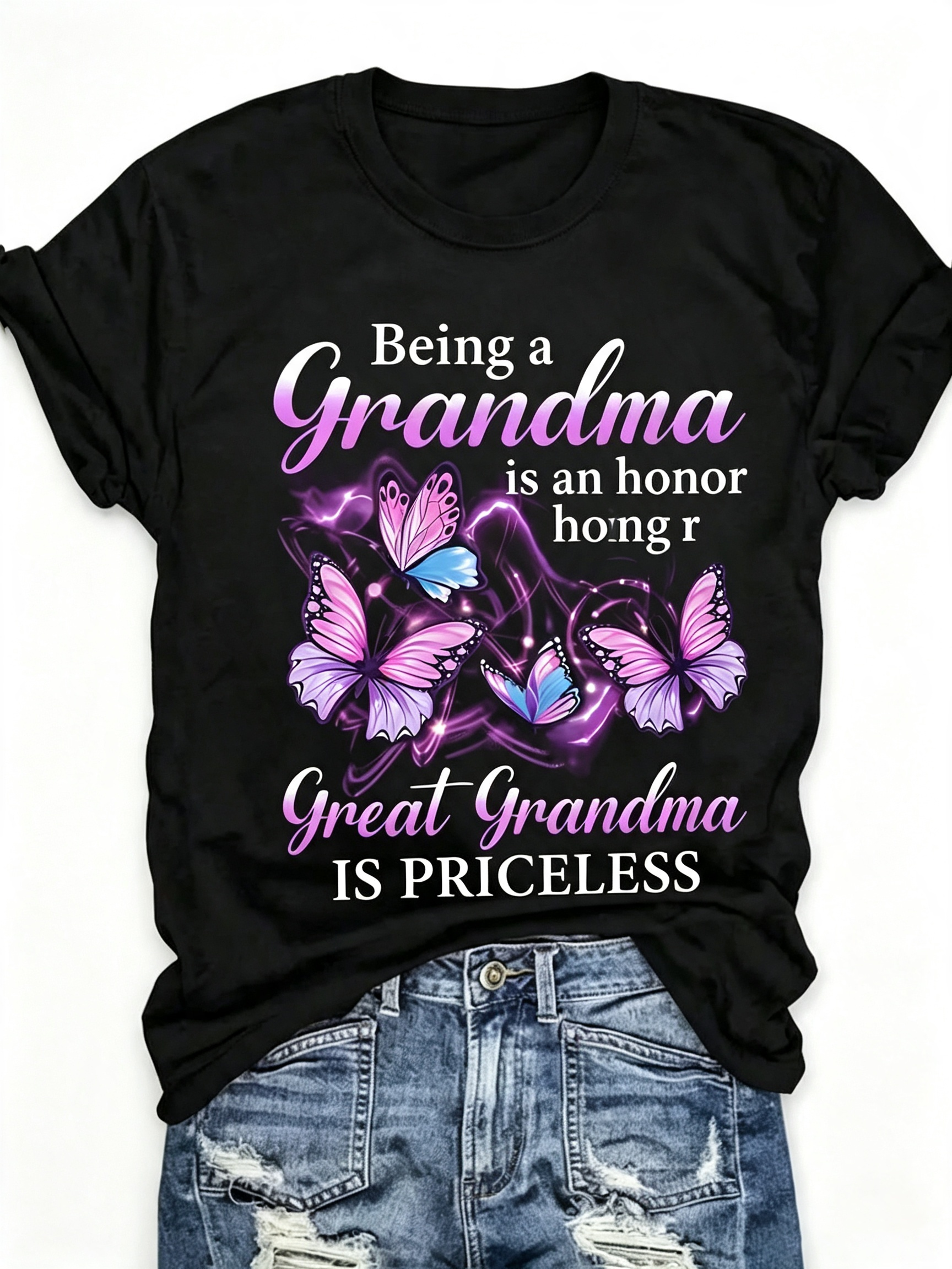 Grandma Butterfly Graphic T-Shirt