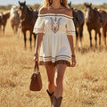 Boho Off-Shoulder Fringe Mini Dress