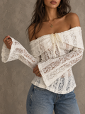 Cream Lace Off Shoulder Bell Sleeve Top
