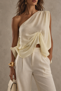 Cream One Shoulder Draped Top