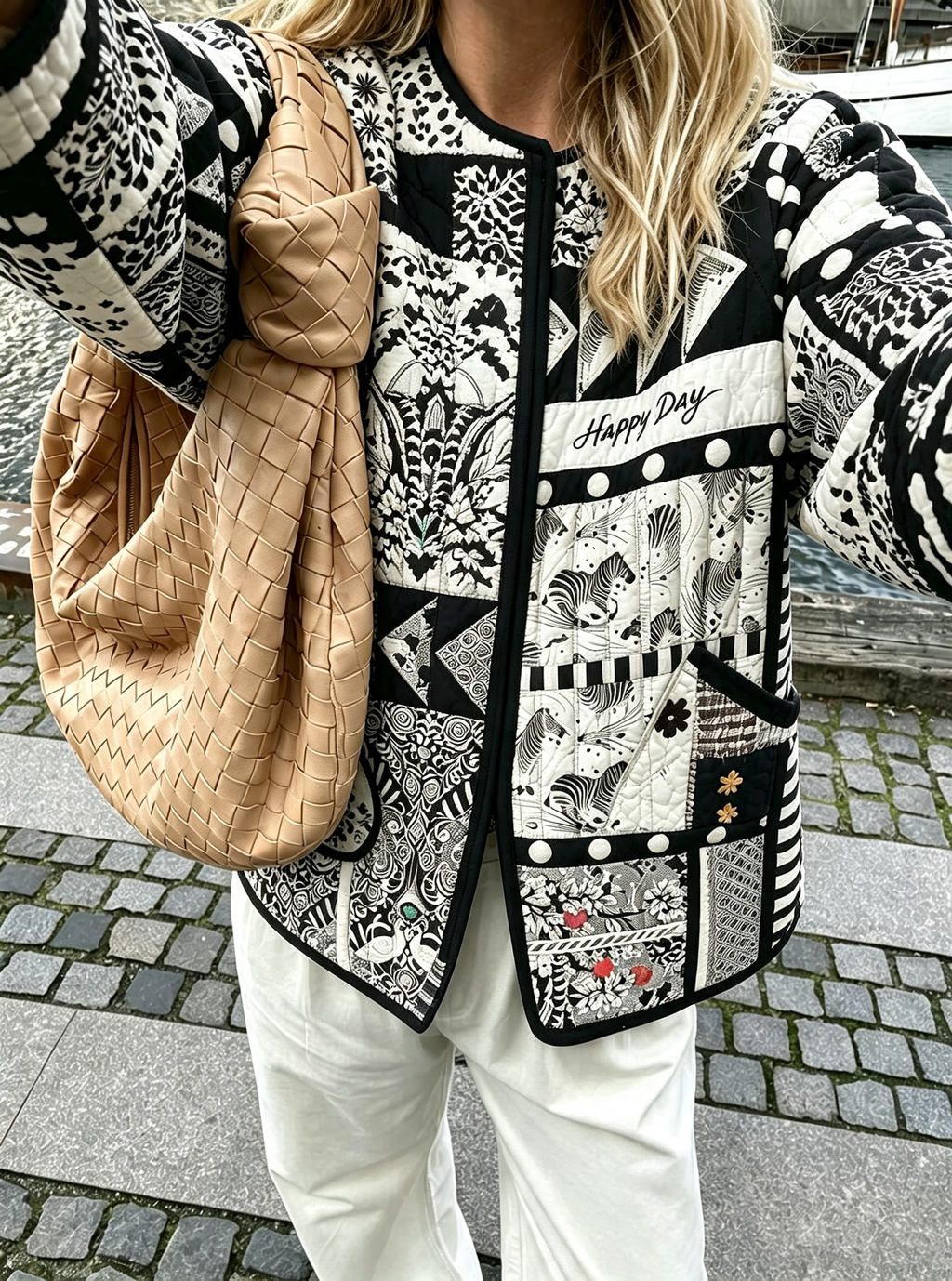 Black And White Patchwork Quilted Jacket