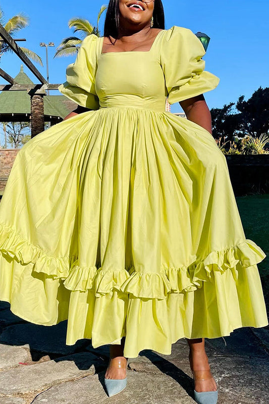 Chic Square Neck Ruffle Hem Dress