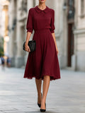 Peter Pan Collar 3/4 Sleeve A-Line Chiffon Midi Dress