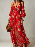 Cold Shoulder Floral Print Chiffon Maxi Dress