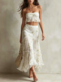 Floral Print Bandeau Top & Tiered Ruffle Skirt Set