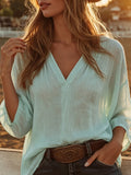 V-Neck Dolman Sleeve Linen Top