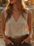 Sleeveless V-Neck Linen Tank Top