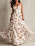 Floral Print Corset Tiered Ruffle Maxi Dress