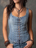 Lace-Up Denim Corset Vest