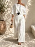 Short-Sleeve Asymmetrical Top And Pleated Pants Set