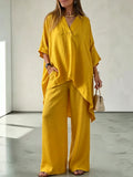 Mustard Yellow Asymmetric Tunic Top And Wide-Leg Pants Set