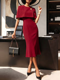 Burgundy Cape Detail Midi Dress
