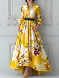 Yellow Floral Belted High-Low Hem Dress