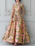 Pink Metallic Floral A-Line Dress
