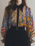 Botanical Delphinium Floral Print Sheer Shirt