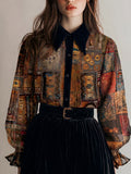Patchwork Metallic Print Utility Button-Down Shirt