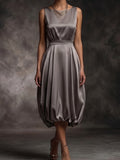 Sleeveless Satin Bubble Midi Dress
