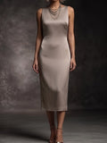 Sleeveless Satin Sheath Midi Dress