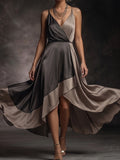 Two-Tone Satin Asymmetric Maxi Dress