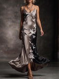 Two-Tone Floral Embroidered Satin Mermaid Gown