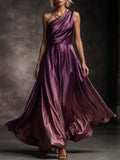 Purple Ombre One-Shoulder Satin Gown