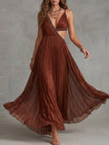 Copper Sparkle Pleated Cutout Maxi Dress