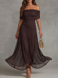Dark Espresso Off-Shoulder Sheer Panel Maxi Dress