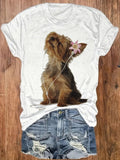 Yorkie Music Flower Graphic T-Shirt