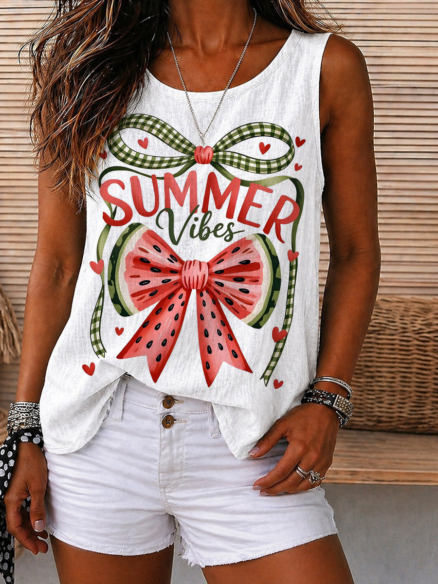 Summer Vibes Watermelon Bow Tank Top