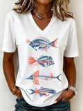 Fish Skeleton Graphic V-Neck T-Shirt