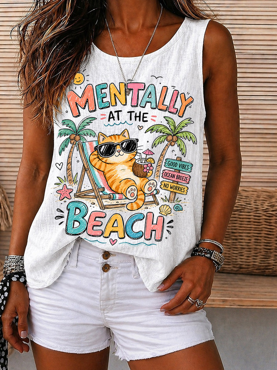 Mentally At The Beach Cat Graphic Tank Top