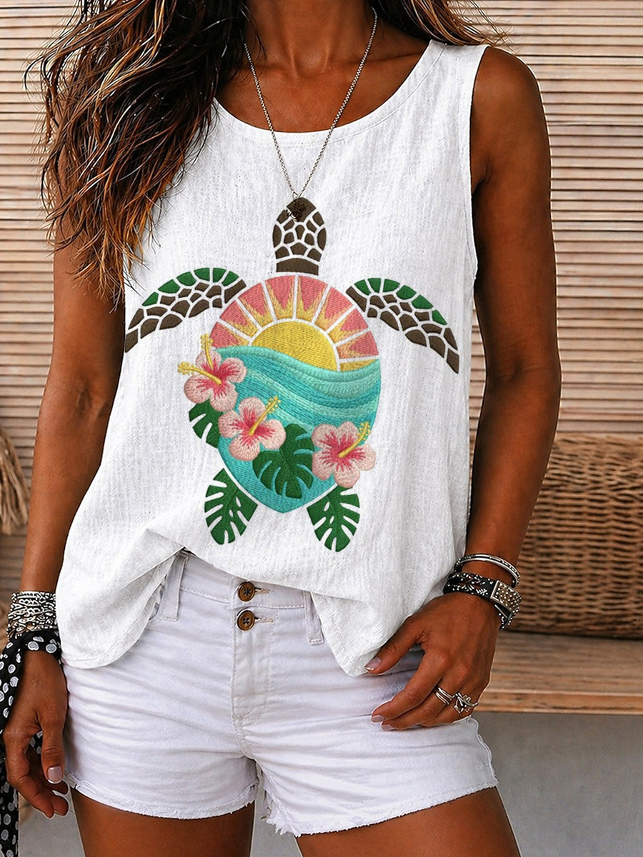 Tropical Sunset Sea Turtle Graphic Tank Top