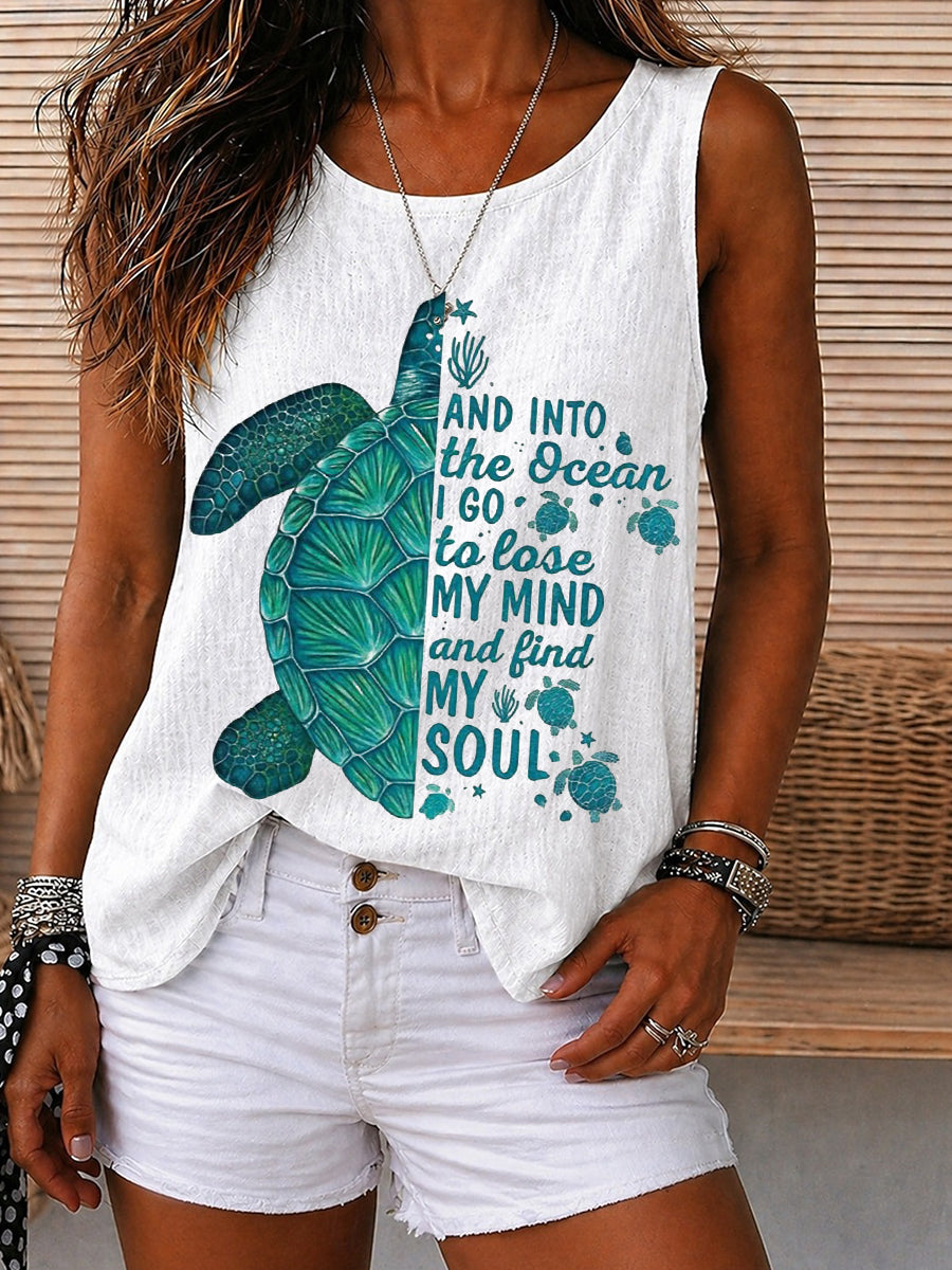 Teal Sea Turtle Quote Graphic Tank Top