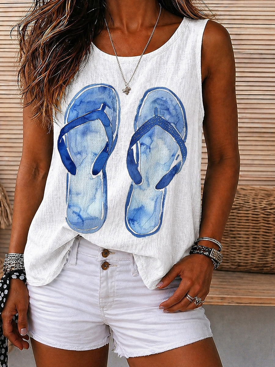 Blue Watercolor Flip Flops Graphic Tank Top