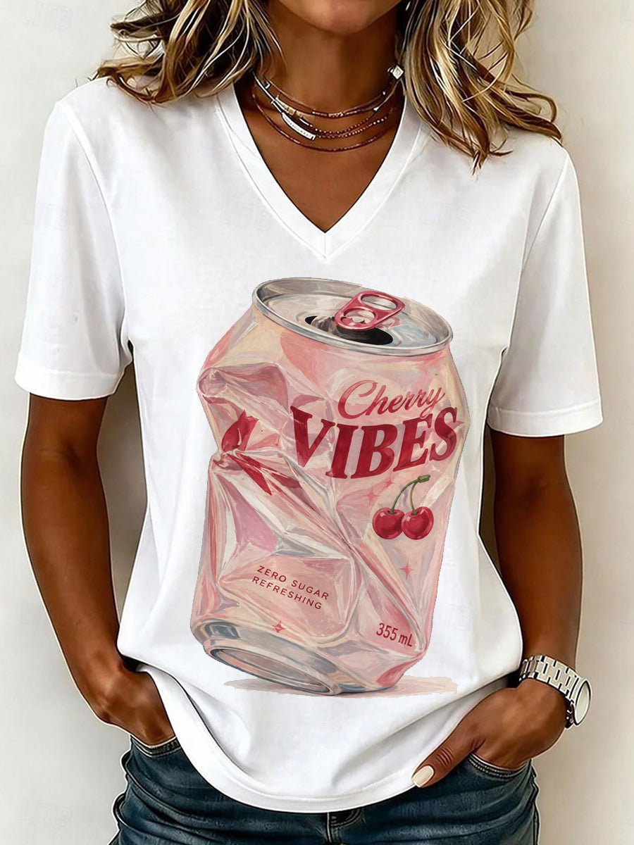Cherry Vibes Soda Can V-Neck T-Shirt