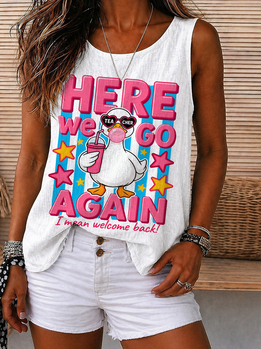 Here We Go Again Duck Graphic Tank Top