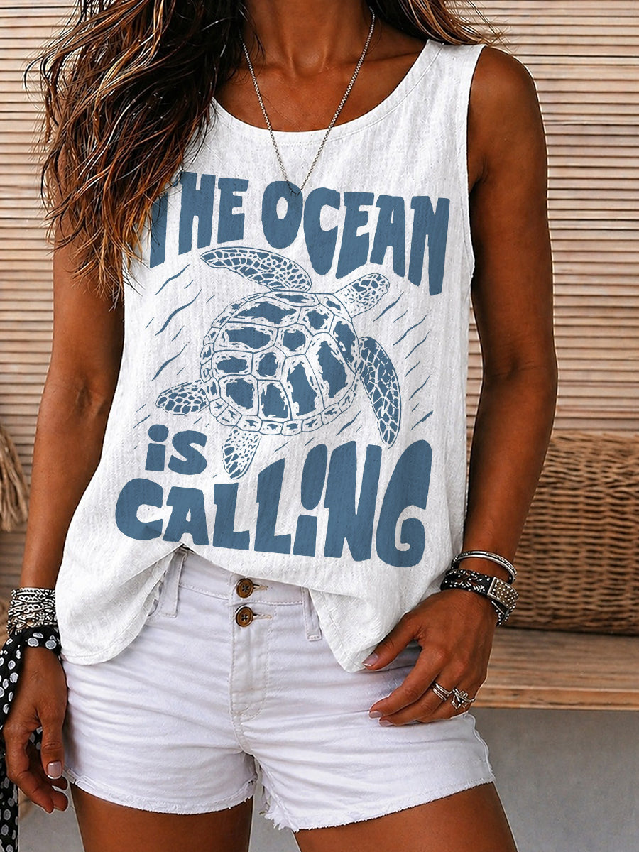 The Ocean Is Calling Sea Turtle Tank Top