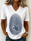 Fingerprint Sea Turtle Graphic V-Neck T-Shirt
