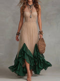 Beige And Green Color-Block Corset Halter Dress