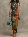 Goldfish Star Print Sleeveless Mesh Midi Dress