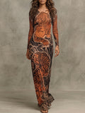 Tiger Line Art Long Sleeve Maxi Dress