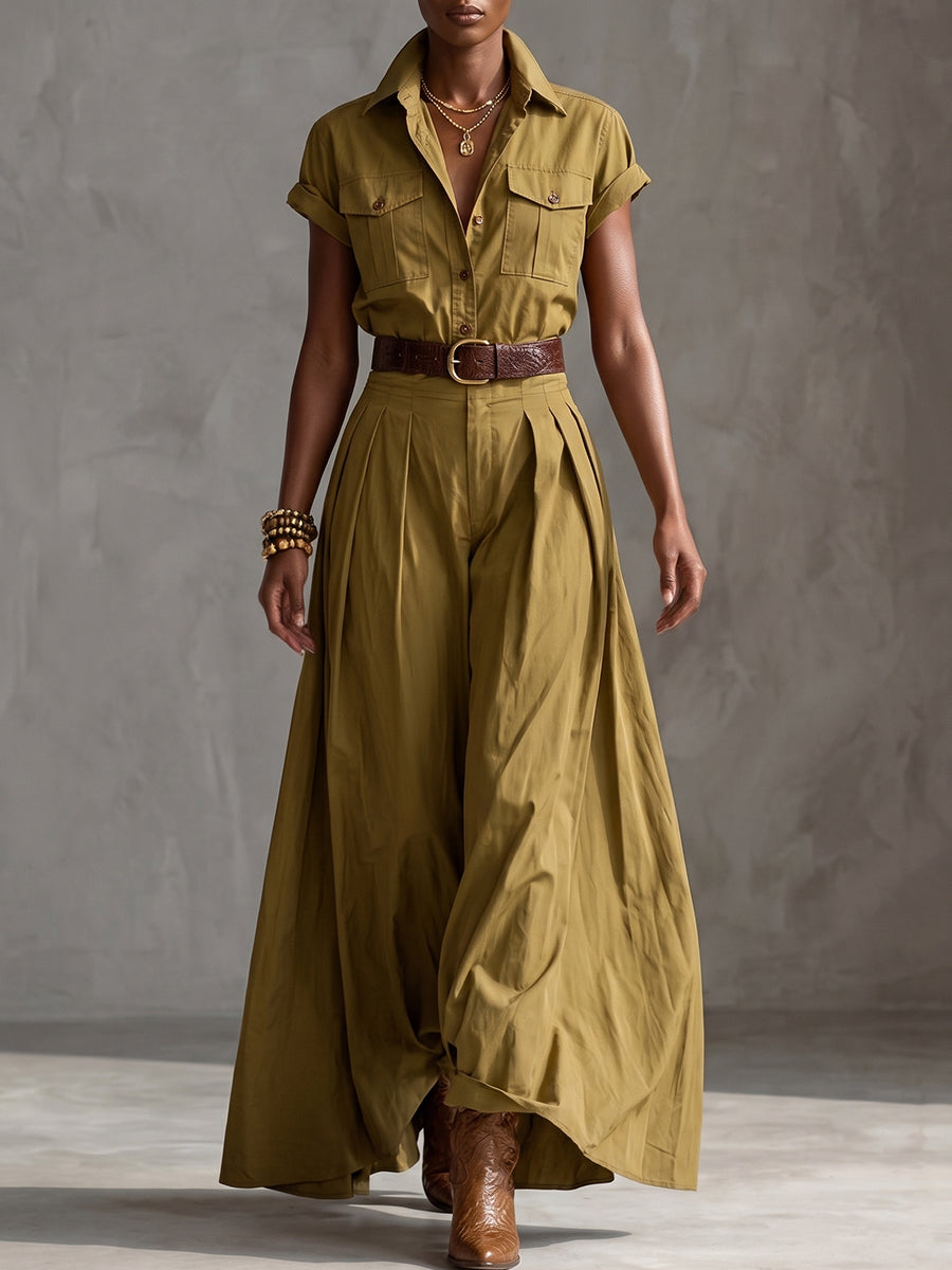 Olive Green Utility Button-Up Shirt Dress