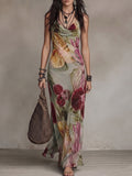 Sage Floral Cowl Neck Maxi Dress