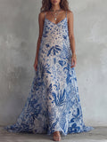 Blue Floral Print Maxi Dress