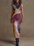 Black Abstract Floral Slip Dress