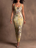Yellow Impressionist Print Maxi Dress